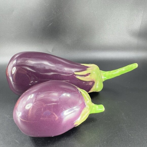 Vintage Ceramic Eggplant Set 2 Houseware Decor Figure Made In Portugal VTG - Picture 12 of 15